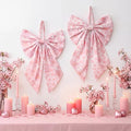2 Pcs Spring Cherry Blossoms Wreath Bows 19.6'' x 11.8'' Large Tree Topper Pink Ornament Rustic Burlap Wreath Sash for Front Door Spring Party Yard Doorway Indoor Outdoor Wall Decor