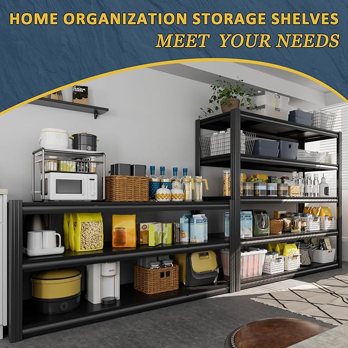 VDEVY 60" W Garage Shelving Heavy Duty,5 Tier Storage Shelves,3030LBS Adjustable Shelf Unit, Metal Garage Shelving for Warehouse Industrial Basement, 72" H × 60" W × 24" D, Black