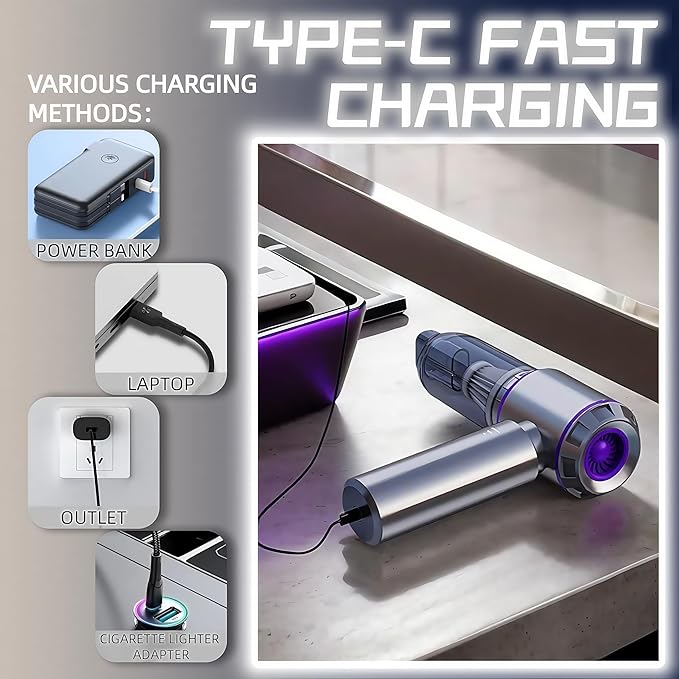 LYCVVVGS Handheld Car Vacuum Cleaner, 21000PA Rechargeable High Power Cordless Mini Vacuum Cleaner and Blower 4-in-1 with 3 Gear, Vacuum with Brushless Motor for Car, Home, Office, PC