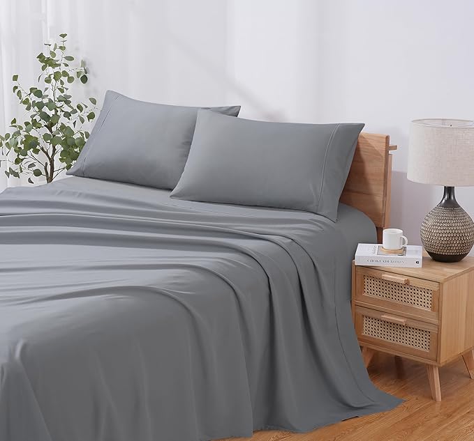 Modern Threads Soft Microfiber Solid Sheets - Luxurious Microfiber Bed Sheets - Includes Flat Sheet, Fitted Sheet with Deep Pockets, & Pillowcases Stone California King