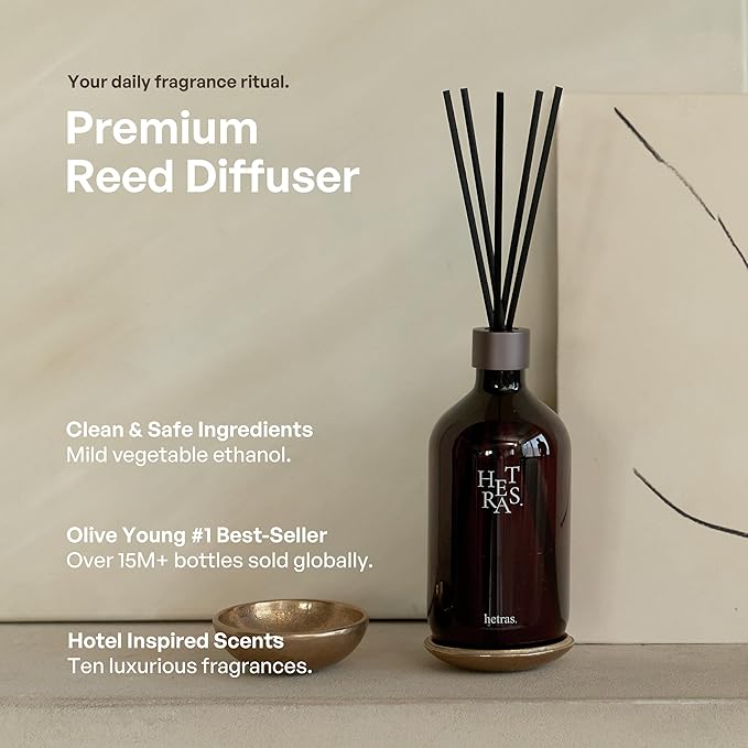 hetras Premium Reed Diffuser Set 16.9 fl.oz. 2 Pack | Pure Laundry - Fresh & Warm Scent | Long-Lasting Luxury Fragrance with 10 Reed Sticks for Home & Office | Gifts for Loved One