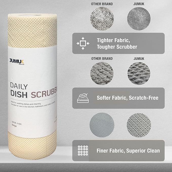 Jumuk Supplies Daily Dish Scrubber Sheet Non-Scratch Household Disposable Cleaning Sponges | Recyclable, Eco-Friendly & Perfect for Kitchen, Home Cleaning and Outdoor Use (1, Beige)