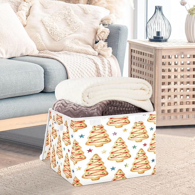 Christmas Tree Cookies Star Storage Bins with Lids Foldable Storage Basket with Handles Collapsible Large Fabric Organizer Containers for Clothes Shelves Closet Office Home
