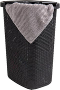 Mind Reader 60L Slim Laundry Hamper, Clothes Basket, Lid, Wicker Design, Plastic, 17.65"L x 13.75"W x 24.15"H, Black