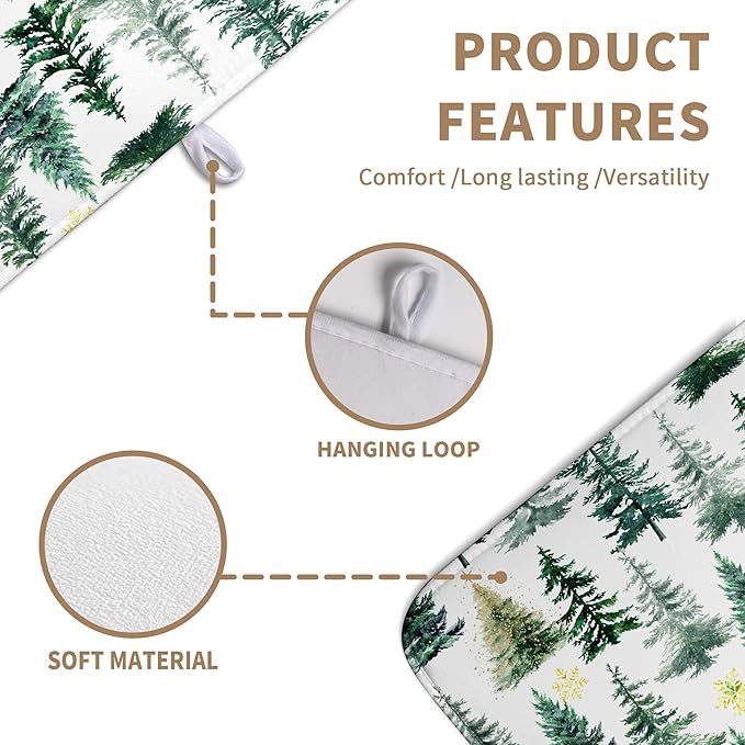 Christmas Trees Dish Drying Mat 18x24 Inch Large Size Winter Dish Dry Mats Microfiber Snowflake Absorbent Drying Pad for Kitchen Counter Forest Kitchen Decor Coffee Bar