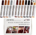 DEWEL Premium Furniture Touch Up Markers, 12 Colors Wood Scratch Repair Markers Kit, Perfect Wood Markers Pens for Scratches, Stains, Wood Floors, Tables, Bedposts