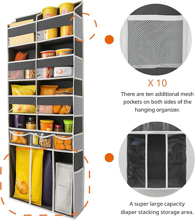 EZVERY Extra Large Over The Door Organizer with Clear Pockets - 8 Compartments & XL Bottom Storage, Heavy-Duty Hanging Organizer for Bathroom, Bedroom, Closet (57 Inch Height).