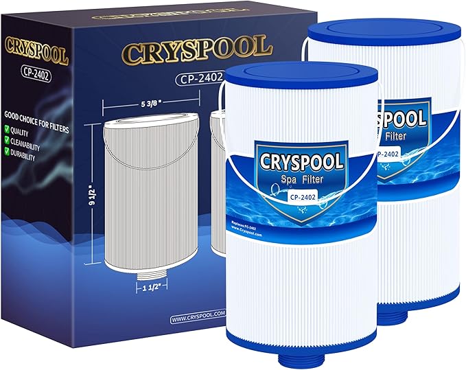 Cryspool® 2402 Filter Compatible with Watkins 303279(not 303263), FC-2402, Free Flow and Lifesmart Hot Tub Filter, 1 1/2" Finer Thread Spa Filter Cartridge, 2 Pack