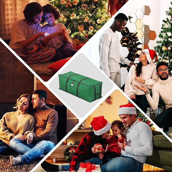 7.5Ft Christmas Tree Storage Bag, Fit up to Artificial Xmas Trees, with Double Zipper & Buckle Straps, Handles for Easy Carry, 600D Oxford Fabric Waterproof and Dustproof. (Green)