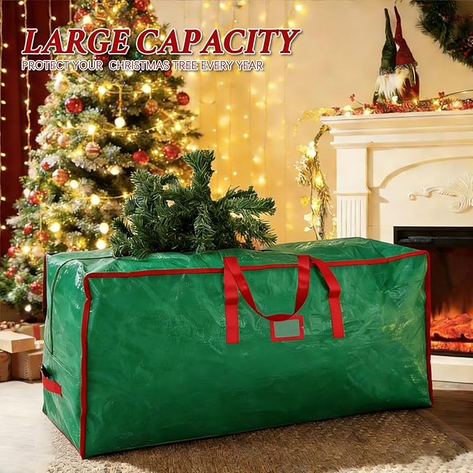 Christmas Tree Storage Bag with Double Zipper- Fits Up to 7.5 ft Holiday Xmas Disassembled Trees – Moisture Proof Protection for Holiday Decor,Green