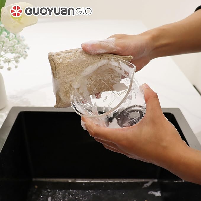 GUOYUANGLO Bamboo Kitchen Sponges Heavy Duty Natural Cleaning Sponges Non-Scratch Dish Sponge for Dishes, Pots and Pans-Beige,6 Pack