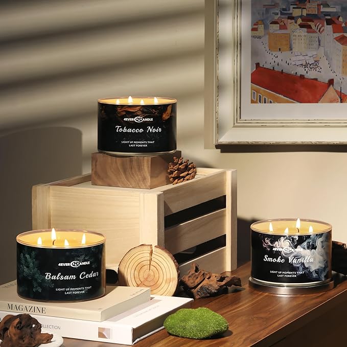 4EVER Scented Candles | 4-Wick 18oz Soy Wax Candle | Up to 50Hrs Clean Burn | Aromatherapy Candles for Home Scented | Gifts for Women & Mom, Tobacco Noir