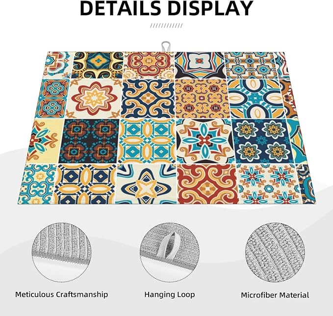 Talavera Mexican Tiles Dish Drying Mat 18x24 For Kitchen Counter Absorbent Microfiber Dishes Pad Dish Drainer Rack Mats Fast Dry Kitchen Accessories