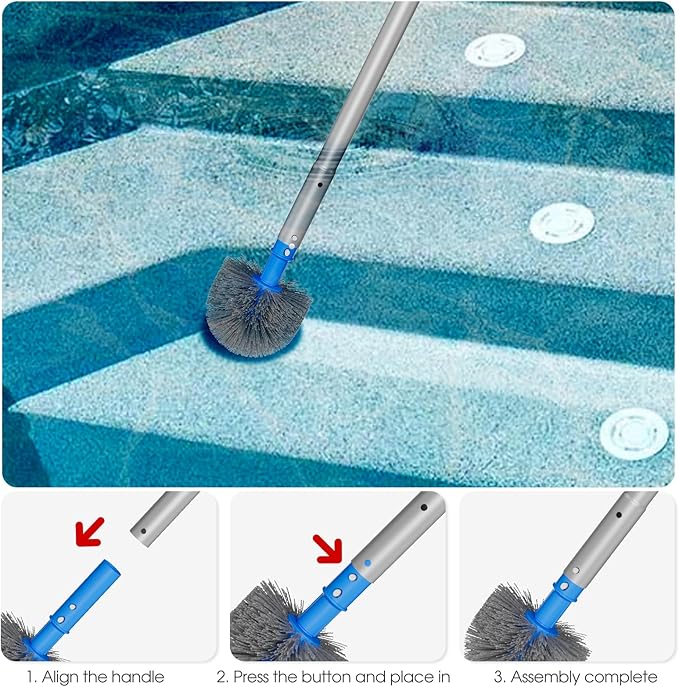Small Pool Brush Head for Cleaning Narrow Corners Steps, Stiff Wavy Bristles Round Brush Scrubber for Above Ground & Inground Pools, Cobweb Brush