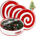4 Pcs 30 Inch Christmas Wreath Storage Bag Candy Cane Wreath Storage Container Clear Window Dual Zipper Handle Red White Peppermint Garland Organizer for Holiday Decoration, Classic Lollipop