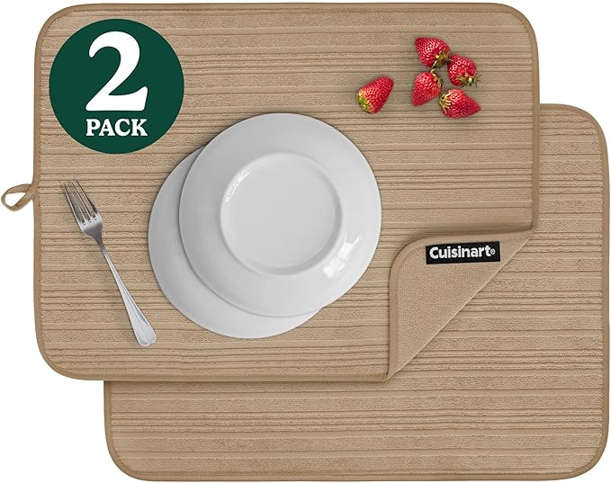 Cuisinart Dish Drying Mats for Kitchen Counter - (2) 18" x 24" Ultra Absorbent Dish Drying Mat XL - Foldable, Machine Washable, Fast Drying Dish Mat