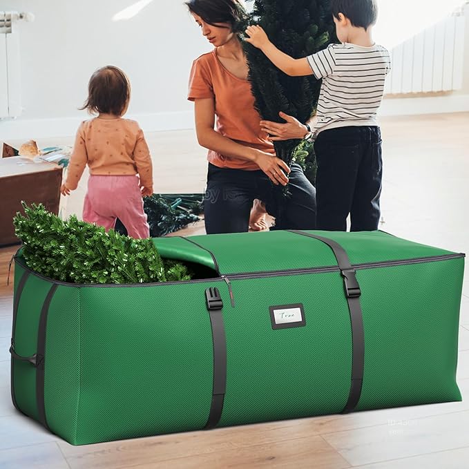 7.5Ft Christmas Tree Storage Bag, Fit up to Artificial Xmas Trees, with Double Zipper & Buckle Straps, Handles for Easy Carry, 600D Oxford Fabric Waterproof and Dustproof. (Green)