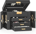TORIBIO Jewelry Box for Women, Leather Jewelry Organizer with Mirror & Lock, 4-Tier Jewelry Storage Organizer with 3 Drawers for Girls/Women/Mothers, Necklace Earring Bracelets Holder Organizer