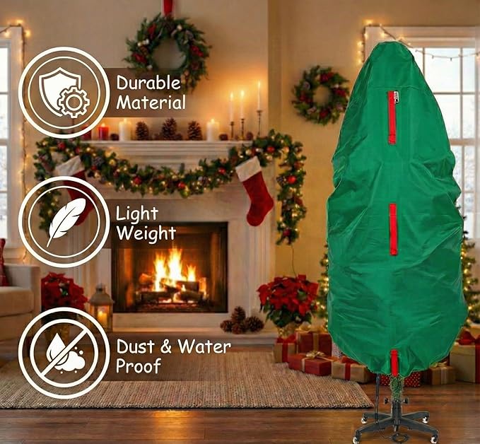 Upright Christmas Tree Storage Bag - Fits 4 Ft Artificial Xmas & Topiary Tree, Vertical Holiday Cover, Durable, Dustproof & Easy-Use Xmas Storage, Green