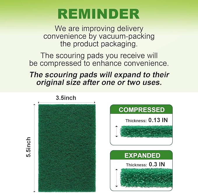 UNIMADE Heavy Duty Scouring Pad, 96Pcs Household Scour Pad for Kitchen, Garage and Outdoors, Reusable Dish Scrubber Pads for Pan and Metal Grill - Green