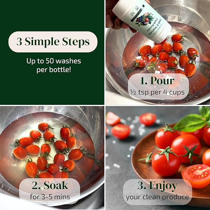 The Green Alcove Fruit and Vegetable Wash Powder - Produce Cleaner - Removes Dirt & Residue - 4.2 oz