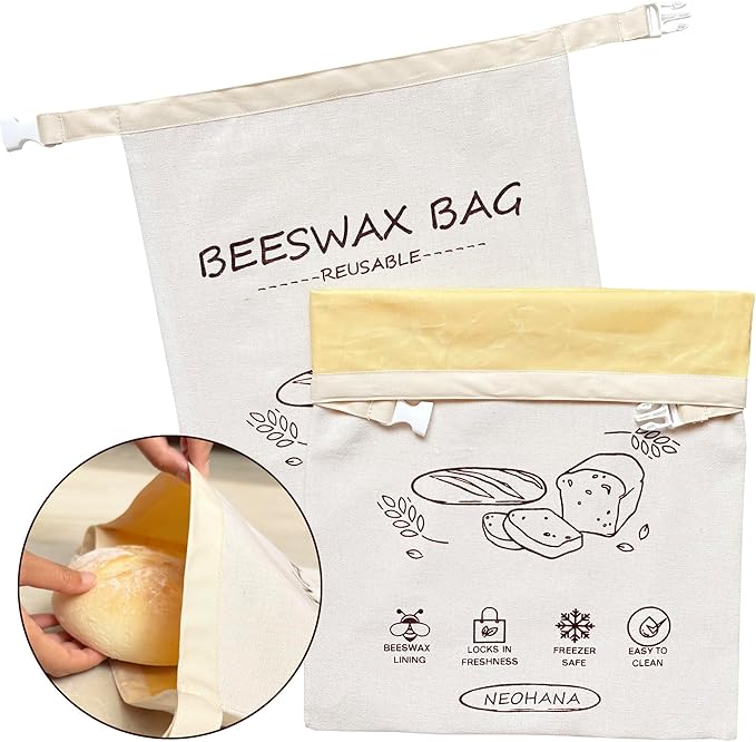 Reusable Beeswax Bread Bag - Bread Bags for Homemade Bread,Cotton Sourdough Bread Bags, Sourdough Storage Bag (2 Pack)