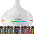 InnoGear Aromatherapy Diffuser & 10 Essential Oils Set, 400ml Diffuser Ultrasonic Diffuser Cool Mist Humidifier with 4 Timers 7 Colors Light Waterless Auto Off for Large Room Office, White Grey