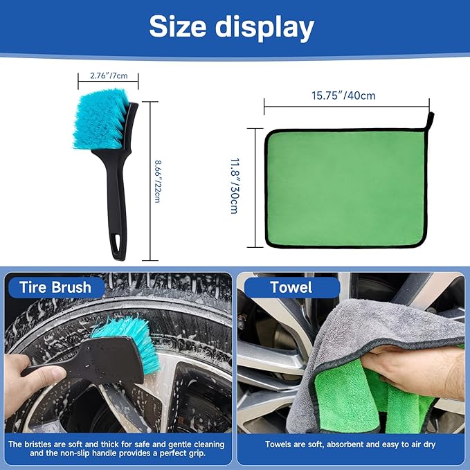 KLeXiC 5 Pack Car Wheel and Tire Cleaner Brushes Kit Auto Motorcycle Rim Ultra Soft Microfiber No Spatter Bendable Woolies Bristle Cleaning Set (Red & Black)
