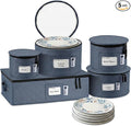 China Storage Hard Shell Containers 5-Piece Set Moving Boxes for Dinnerware, Glasses, Plates, Mugs and Saucers Sturdy Dish Organizer with Dividers for Seasonal Storage - Service for 12 - Denim Blue