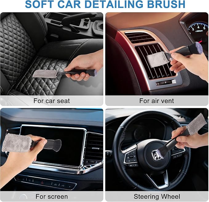 Yungeln Car Detailing Brush Kit with Detail Brushes,Car Interior Detailing Brushe,Car Dust Brush,Cleaning Gel,Car Interior Cleaning Tool for Truck, SUV, Interior Car Accessories