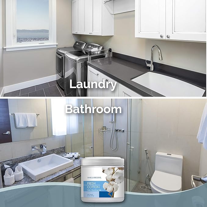 SMELLS BEGONE 15oz Gel Odor Eliminator - Absorb & Remove Tough Odors in Pet Areas, Bathrooms, Basements, Garage, Cars, RVs & Boats - Eliminate Odors Quickly (1-Pack, Fresh Cotton)