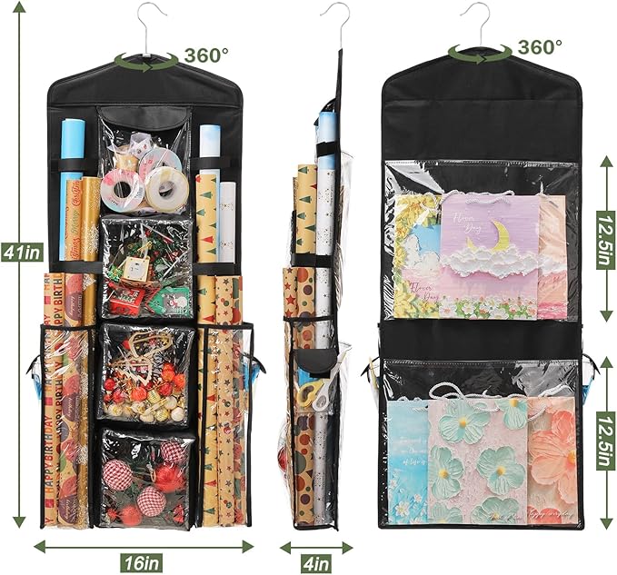 Wrapping Paper Storage, Gift Wrap Organizer Holder Double-Sided Hanging Gift Bag Storage Organizer