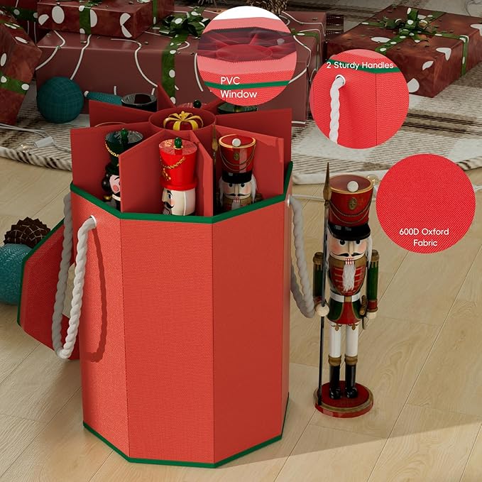 VERONLY Nutcracker Storage Box, Octagonal Figurine Collectible Organizer with Clear Top & Handles, Christmas Decor Storage for 9-16" Holiday Figurines and Soldier Dolls Collection