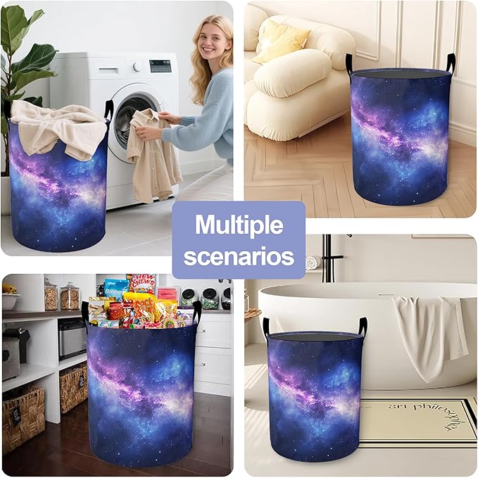 Laundry Basket,Psychedelic Starry Sky Large Canvas Fabric Lightweight Storage Hamper Organizer Dirty Clothes Collapsible Waterproof for College Dorms,Bathroom