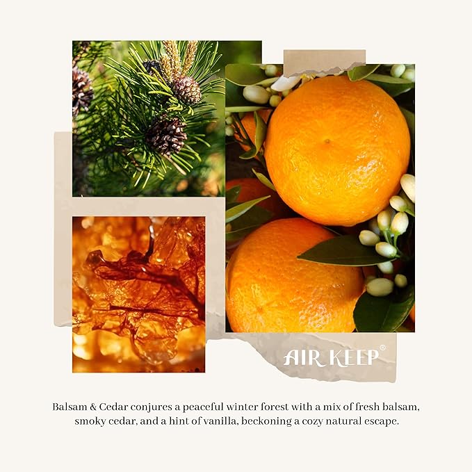 Airkeep Reed Diffuser Set - Balsam & Cedar Reed Diffuser with 8 Reed Sticks - Scented Oil Diffuser for Home & Office Diffuser Bathroom Shelf Decor - Ideal Gift for Holidays 7.1oz