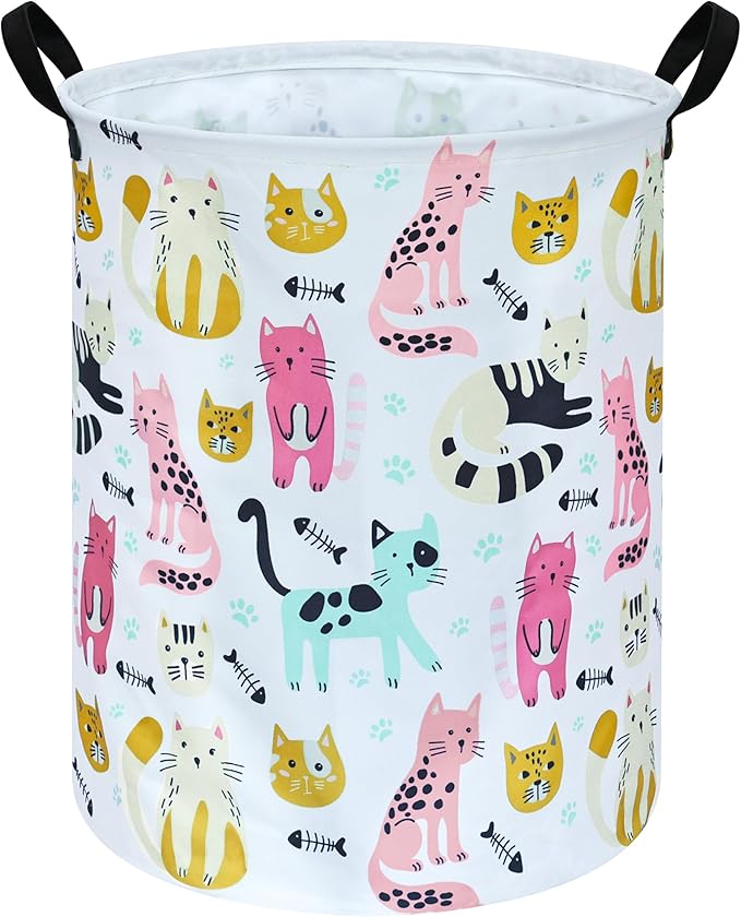 Round Cat Laundry Hamper Storage Basket Laundry Organizer Hamper Storage Bins Clothes Box Nursery Hamper Gift Basket with Handles