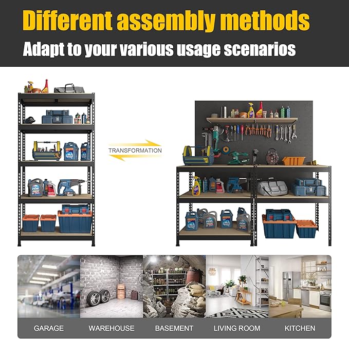 PrimeZone Storage Shelves 3 Packs 5 Tier Adjustable Garage Storage Shelving, Heavy Duty Metal Storage Utility Rack Shelf Unit for Warehouse Pantry Closet Kitchen, 35.5" x 15.75" x 71", Black