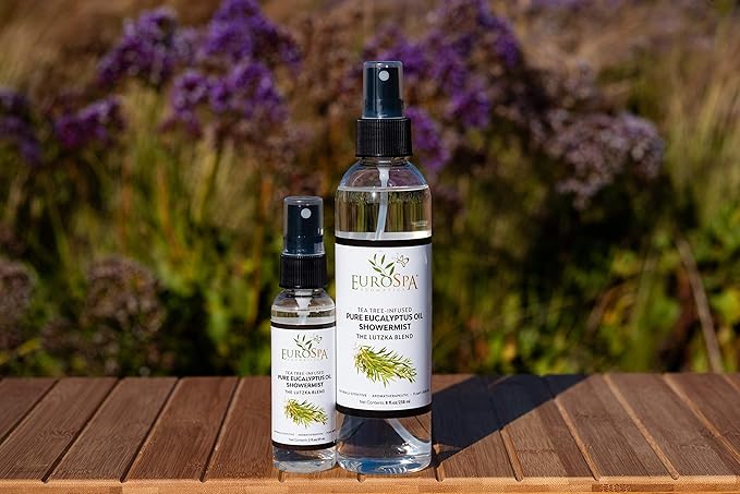 EuroSpa Aromatics Pure Eucalyptus Oil ShowerMist and Steam Room Spray, All-Natural Premium Aromatherapy Essential Oils - Tea Tree Infused, 8oz