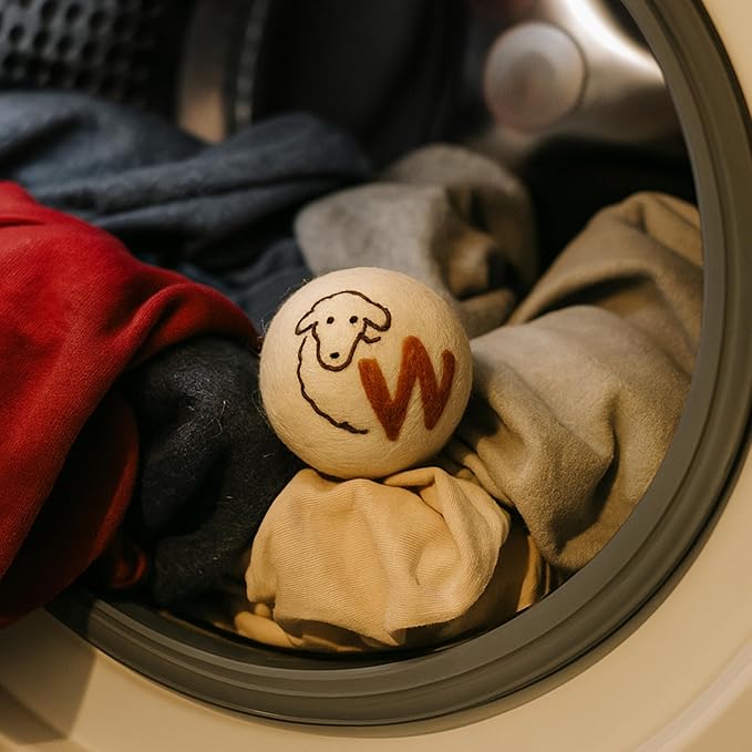 Woolly's Wool Dryer Balls – 100% Pure New Zealand Wool, Reusable Natural Fabric Softener, Reduces Drying Time & Clothes Wrinkles, Chemical-Free Dryer Balls (Pack of 6)