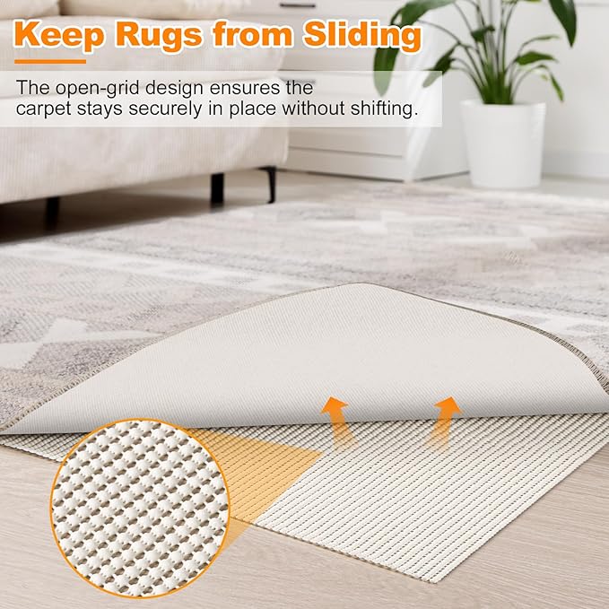 Songrey Non-Slip Rug Pad 2x3 FT, Extra Thick Carpet Pads for Hard Surfaces, Prevents Sliding and Secures Rugs, Provides Floor Protection with Comfort Cushioning