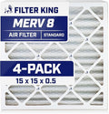 Filter King 15x15x0.5 Air Filter | 4-PACK | MERV 8 HVAC Pleated A/C Furnace Filters | MADE IN USA | Actual Size: 15 x 15 x 0.5"