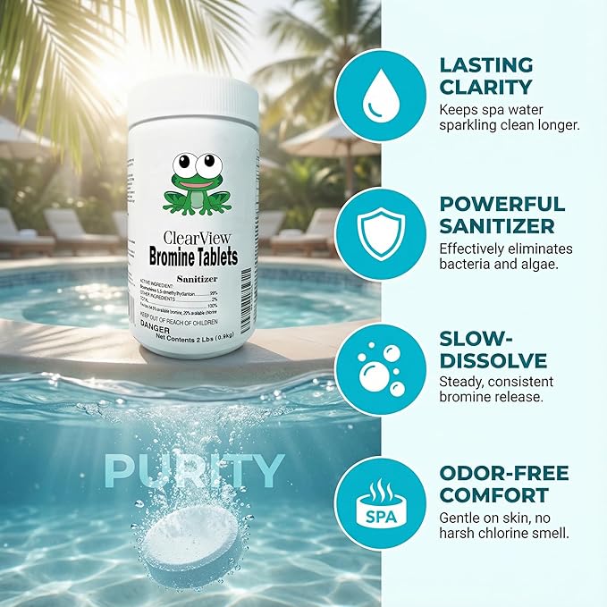 ClearView Bromine Tablets 1 Inch 2 Lbs for Spas, Brominating Tabs Chemical Sanitizer for Pools & Hot Tubs, Kill Bacteria & Algae