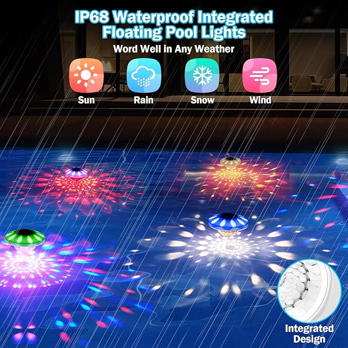 Floating Pool Lights, Rechargeable Pool Lights with Remote, 4000mAh IP68 Waterproof 6 Dynamic Lighting Effects Upper and Lower RGB Color Changing Floating Hot Tub Light for Bath Pond 4 Pack
