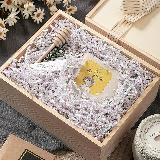 Mefleet 1 LB Crinkle Cut Paper Shred Filler Diamond White Crinkle Shredded Paper for Gift Box - Gift Basket Bag Filler - Grass Cushion Stuffing for Christmas Holiday Packaging Wrapping
