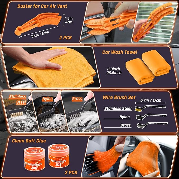 61 PCS Car Detailing Kit Interior Cleaner, Auto Detailing Kit, Car Vacuum Car Interior Detailing Kit, Car Wash Kit with Bucket Detailing Brush Set Car Accessories for Motorcycle, Cars, Bikes, Wheels