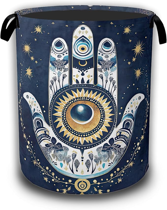 Blue Bohemia Evil Eye Laundry Baskets,Laundry Hamper,Storage Basket with Handles for Bathroom Bedroom College Dormitory Living Room Nursery Organizer 16"x20.8"