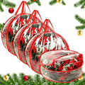 4 Pcs Christmas Wreath Storage Bag, 24 Inch Clear Red Edging Xmas Wreath Storage Container, Garland Holiday Artificial Wreath Storage Holder, Water Proof Transparent PVC with Handles