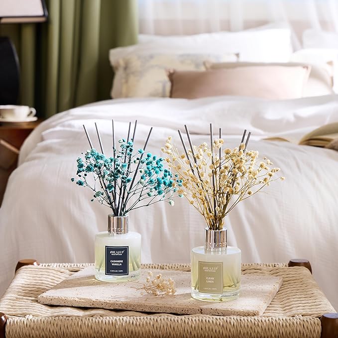 Airkeep Reed Diffuser 3.38 oz (100ml) 2pk,Clean Linen/Cashmere Vanilla Scented Reed Diffuser Set,Reed Diffuser & Oil Diffuser Sticks, Aromatherapy, Home & Kitchen Décor,Fragrance and Gifts
