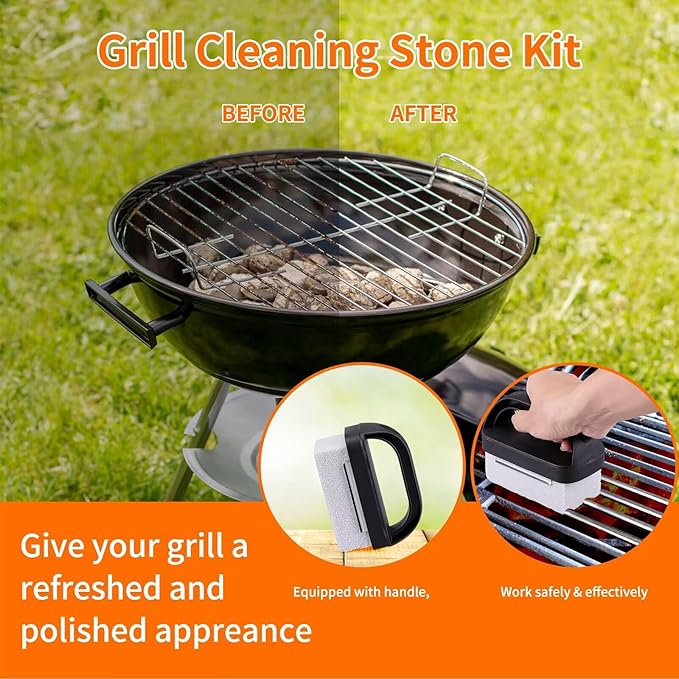 Grill Cleaner with Handle,Grill Cleaning Kit Tool for Blackstone Accessories,Grill Stone Cleaning Bricks Brush,Griddle Scraper,Pumice Flat Top Griddle Cleaning Stone for Removing Stains