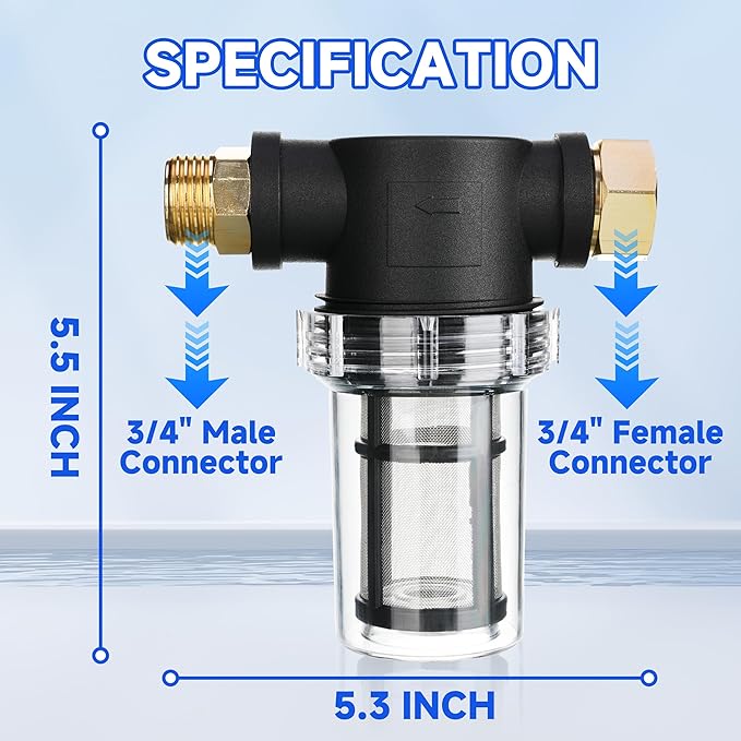 M MINGLE Garden Hose Filter for Pressure Washer Inlet, Inline Sediment Water Filter Attachment with 100 Mesh and 40 Mesh Screen, 2 Pcs